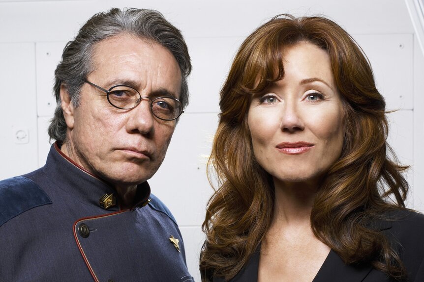 BATTLESTAR GALACTICA Admiral Adama President Laura Roslin GETTY